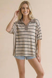 Pink Collared Striped Knit Top
