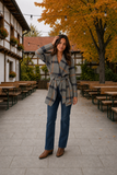 Grey Navy Orange Plaid Cardigan