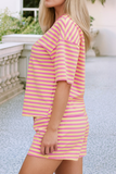 Pink and Yellow Stripe Short Set