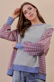 Heather Gray and Blue Striped Top