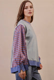 Heather Gray and Blue Striped Top