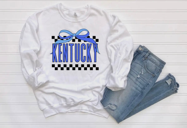 White KY Bow Check Sweatshirt