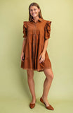 Copper Linen Button Up Shirt Dress
