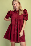 Burgundy Linen Button Up Shirt Dress
