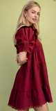 Burgundy Linen Button Up Shirt Dress