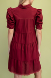 Burgundy Linen Button Up Shirt Dress