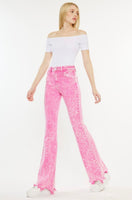 Kancan Pink Washed High Rise Flare Jeans