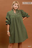 Olive Puff Sleeve Mini Dress Plus