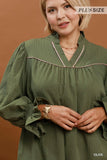 Olive Puff Sleeve Mini Dress Plus