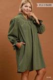 Olive Puff Sleeve Mini Dress Plus
