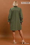 Olive Puff Sleeve Mini Dress Plus