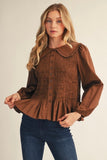 Brown Smocked Peplum Top