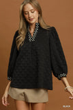 Umgee Black Polka Dot Collar Top