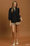 Umgee Black Polka Dot Collar Top