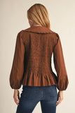 Brown Smocked Peplum Top
