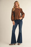Brown Smocked Peplum Top