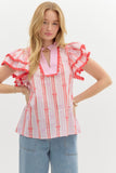 Red and Pink Bow Ruffle Top
