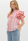 Red and Pink Bow Ruffle Top