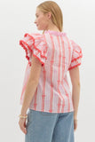Red and Pink Bow Ruffle Top