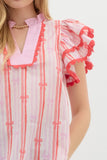 Red and Pink Bow Ruffle Top