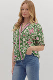Green and Pink Contrast Trim Top