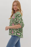 Green and Pink Contrast Trim Top