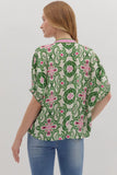 Green and Pink Contrast Trim Top