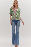 Green and Pink Contrast Trim Top