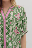 Green and Pink Contrast Trim Top