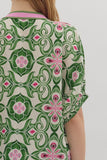 Green and Pink Contrast Trim Top