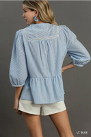 Baby Blue Pinstripe Babydoll Top