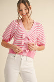 Pink Stripe Bow Short Slv Sweater