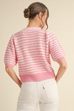 Pink Stripe Bow Short Slv Sweater