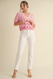 Pink Stripe Bow Short Slv Sweater