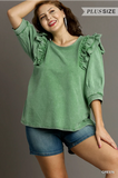 Green Boxy Cut Mineral Wash French Terry Top