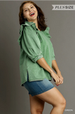 Green Boxy Cut Mineral Wash French Terry Top