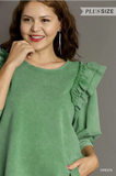 Green Boxy Cut Mineral Wash French Terry Top