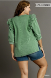 Green Boxy Cut Mineral Wash French Terry Top