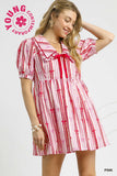 Pink Striped Bow Mini Dress