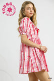 Pink Striped Bow Mini Dress