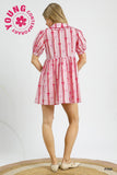 Pink Striped Bow Mini Dress