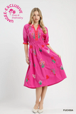 Fuchshia Floral Midi Dress