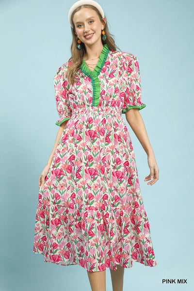 Umgee Pink and Green Midi Dress – The Purple Peony Boutique