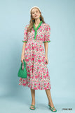 Umgee Pink and Green Midi Dress