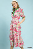 Umgee Pink and Green Midi Dress