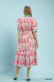 Umgee Pink and Green Midi Dress