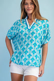 Teal and White Dolman Top