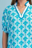 Teal and White Dolman Top