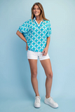 Teal and White Dolman Top