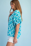 Teal and White Dolman Top